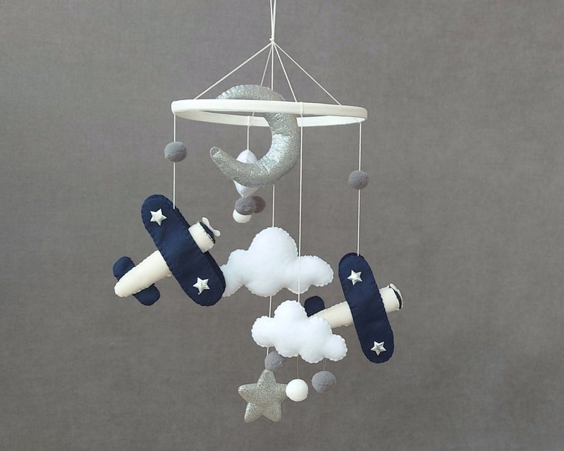 Baby crib mobile, Cloud nursery mobile, Custom baby mobile, Travel Mobile - 玩具/玩偶 - 环保材料 蓝色