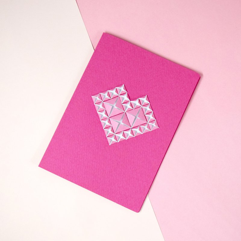 独家-可爱折纸原创桃红粉红立体心形情人节卡片 - 卡片/明信片 - 纸 粉红色
