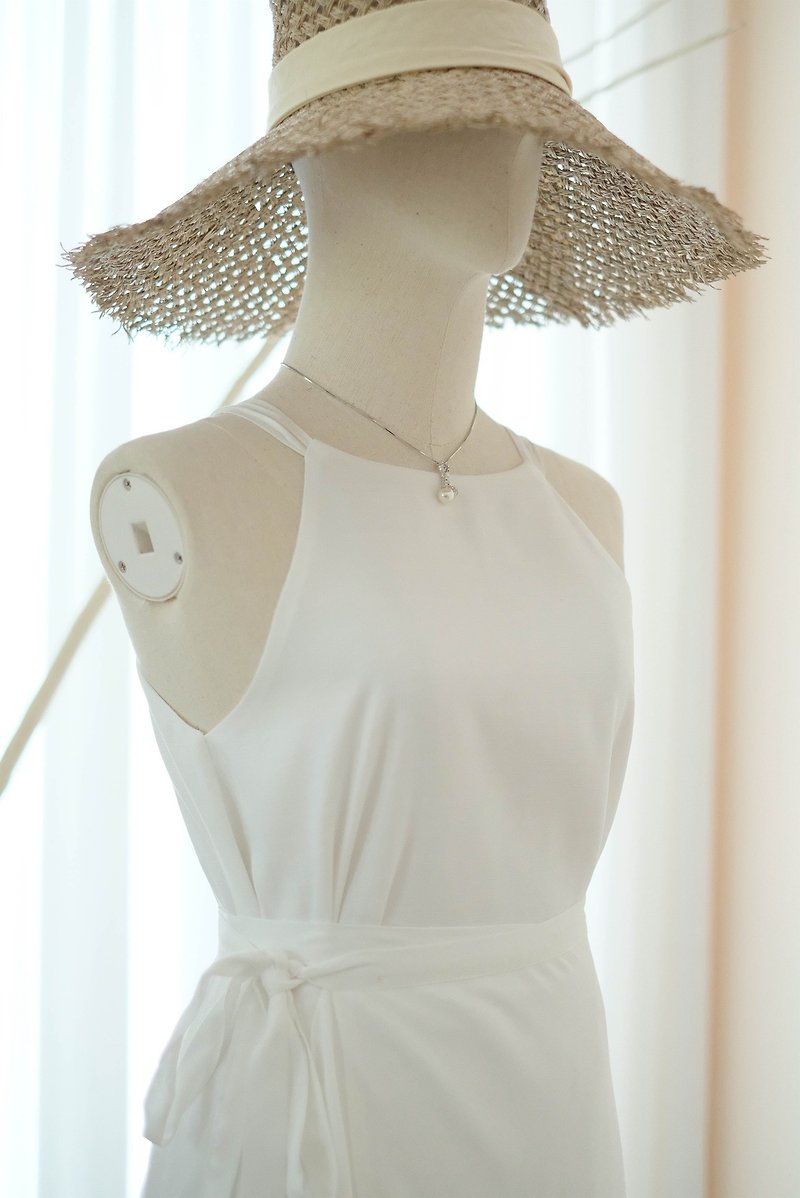 Linen White dress Set of bridesmaid dress summer wrap top and skirt - 洋装/连衣裙 - 亚麻 白色