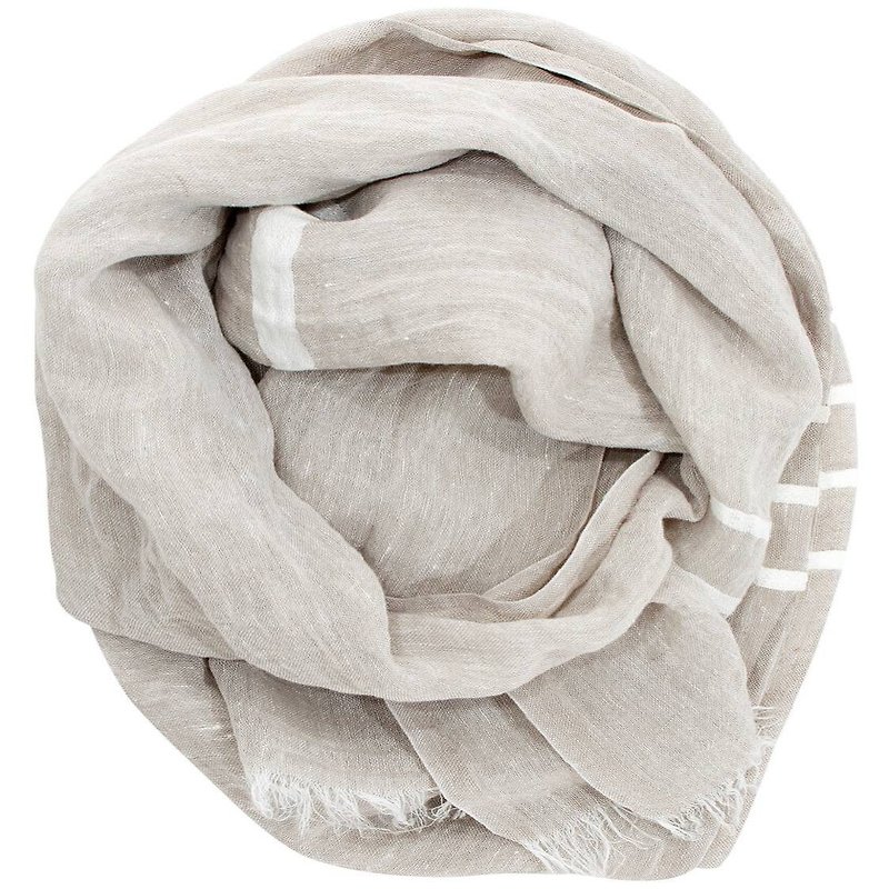 USVA亚麻薄围巾 (白条纹) - 围巾/披肩 - 棉．麻 白色