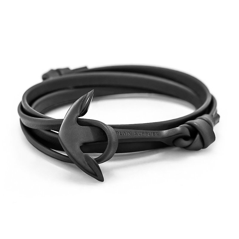 Black Anchor Black Leather Bracelet - 女表 - 真皮 黑色
