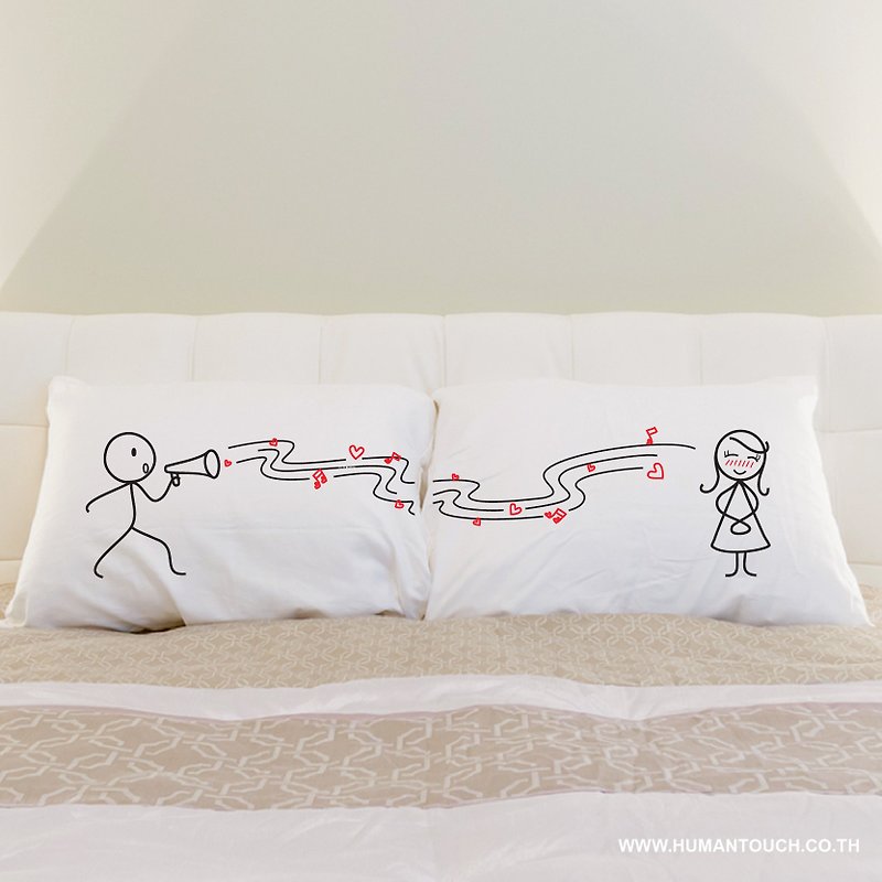 Love Song White Couple Pillowcase (Set of 2) - 寝具 - 其他材质 白色