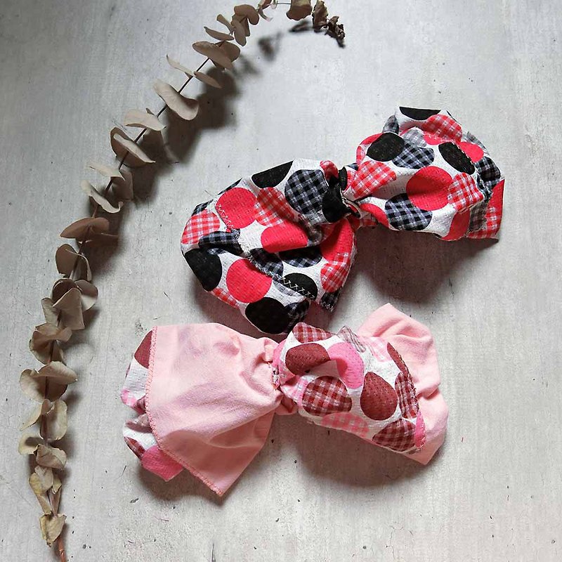 巨蝶发带(织纹粉红点)-整条可拆开 - 发带/发箍 - 棉．麻 粉红色