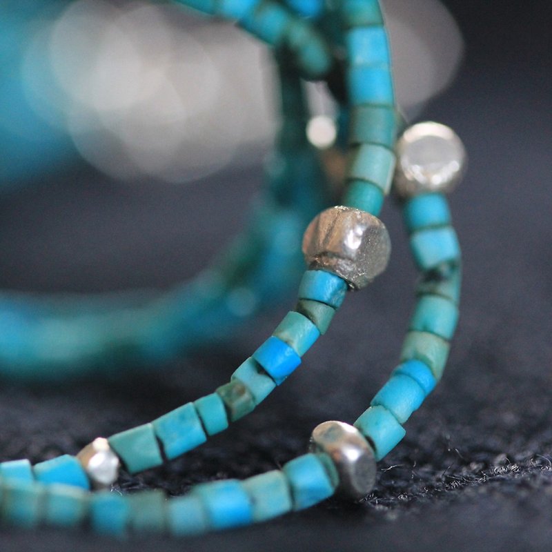 Turquoise and silver beads tiered bracelet (B0007) - 手链/手环 - 银 蓝色
