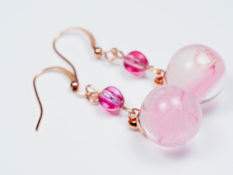 爱家作-OMYWAY日本粉红绣球花浮游花琉璃珠玻璃球耳环耳夹1.4cm - 耳环/耳夹 - 玻璃 白色