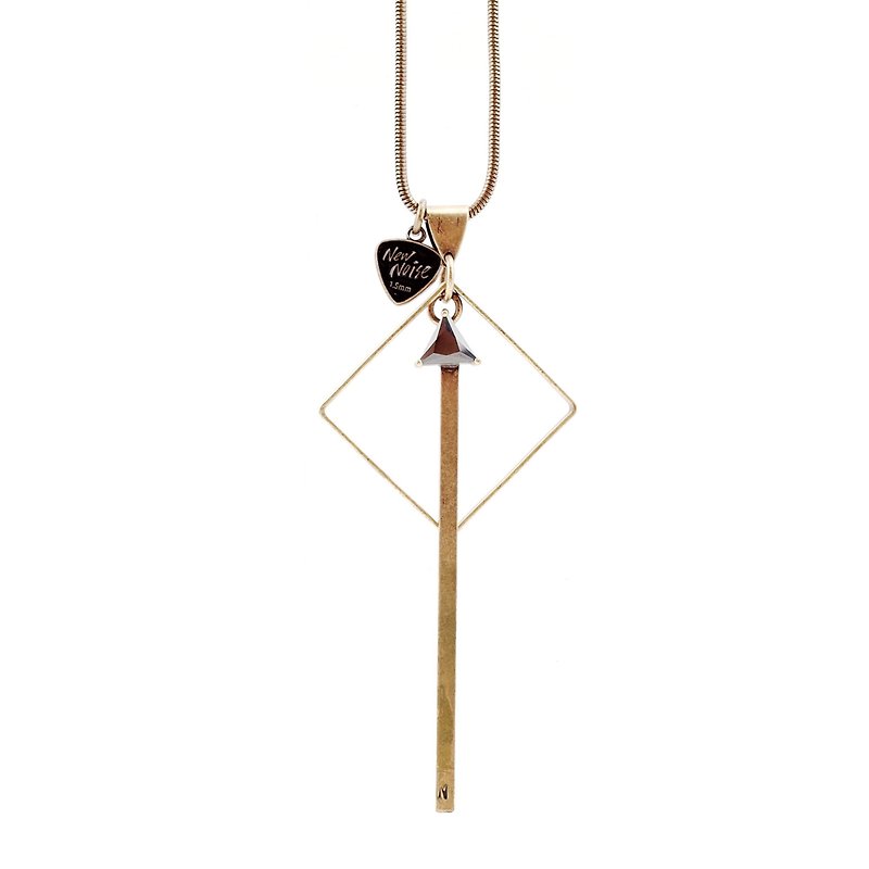 菱型锆石PICK项链-黄铜款 Diamond-shaped zircon necklace - 项链 - 其他金属 金色
