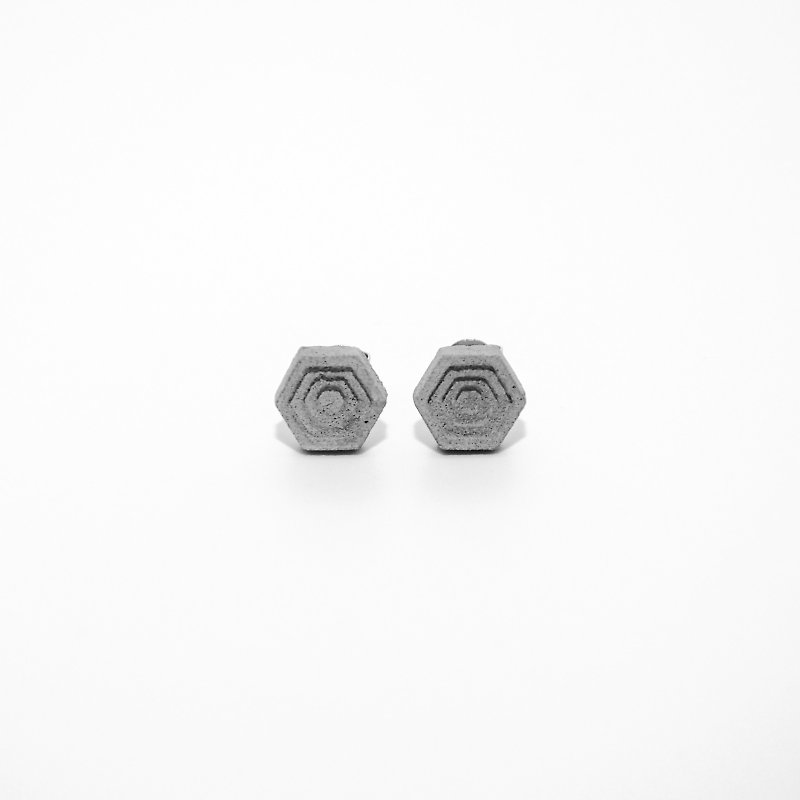 六角形水泥耳环 | 层次系列 - 耳环/耳夹 - 水泥 灰色