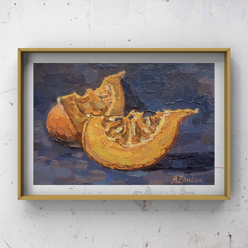 Pumpkin oil painting Original food painting Small oil painting for kitchen