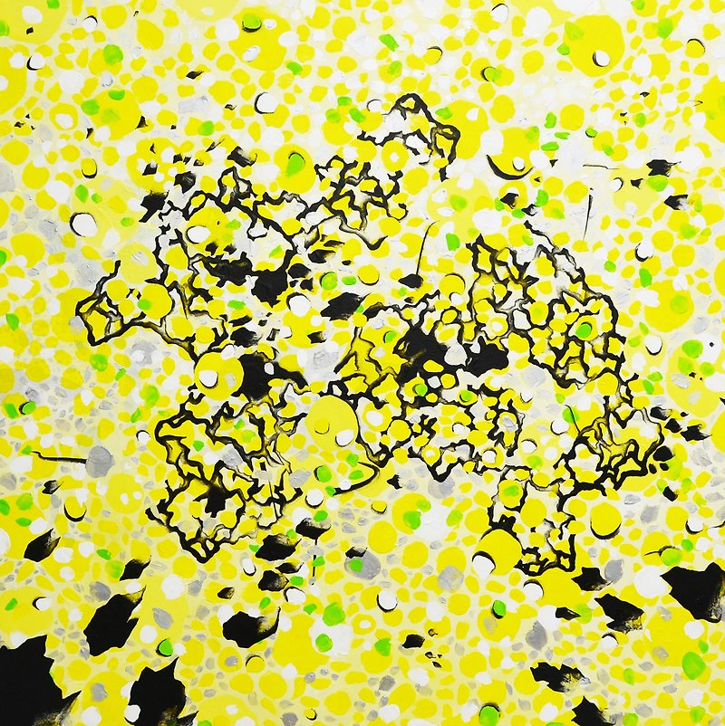 台湾艺术家 黄色 抽象 点点 几何 现代观念艺术  手绘压克力作品 - 海报/装饰画/版画 - 颜料 黄色