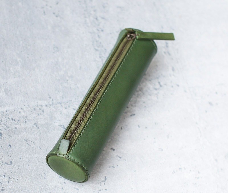 橄榄绿色真皮手工圆筒笔袋 - 铅笔盒/笔袋 - 真皮 绿色