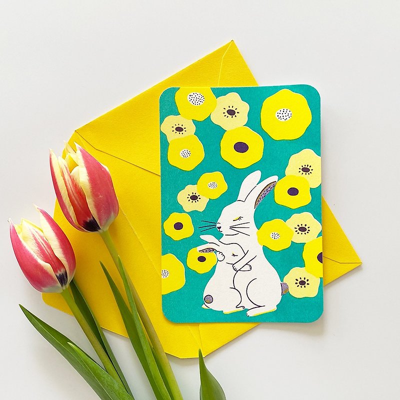 グリーティングカード 封筒set - ウサギさん親子 - 卡片/明信片 - 纸 黄色