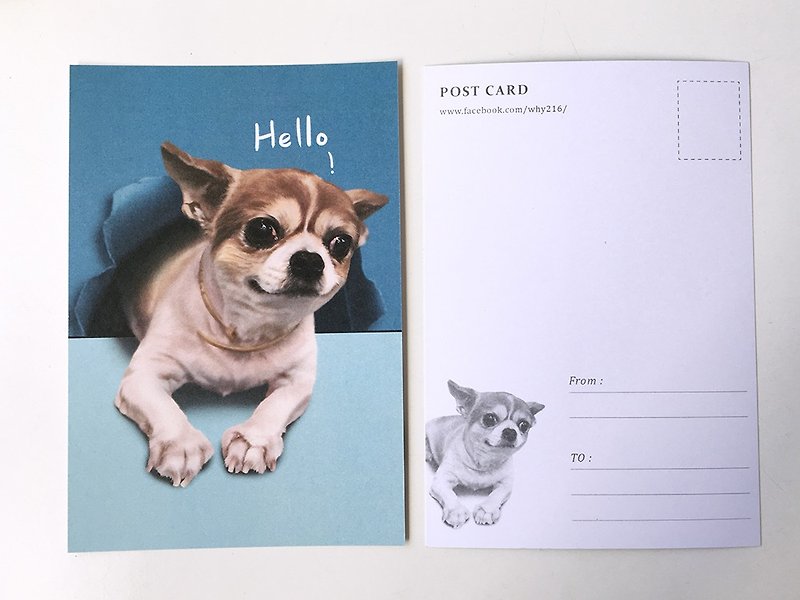 动物插画明信片【破纸而出的吉娃娃】 - 卡片/明信片 - 纸 白色
