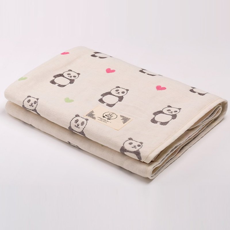 【日本制三河木绵】六重纱布被－转转头爱心熊猫M号 - 被子/毛毯 - 棉．麻 