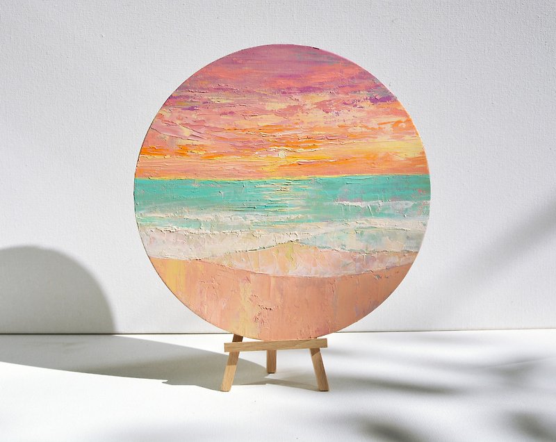 原创油画 海洋画 海边画 海景艺术 海洋 24x24cm - 插画/绘画/写字 - 其他材质 粉红色