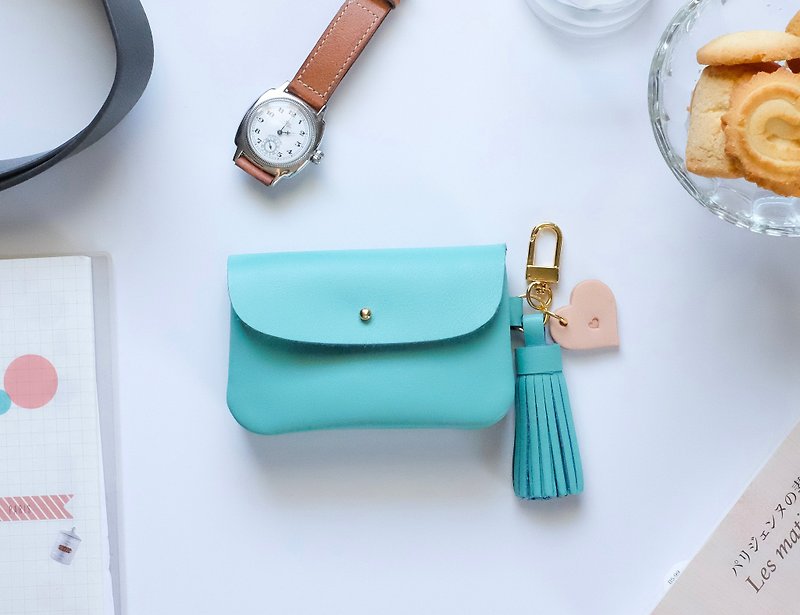 Blue/ Turquoise business card holder, leather case , credit card wallet - 化妆包/杂物包 - 真皮 蓝色