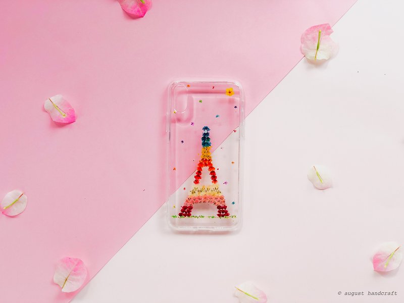 巴黎铁塔 干花手机壳 • Eiffel Tower Handpressed Flower Phone Case - 手机壳/手机套 - 植物．花 粉红色