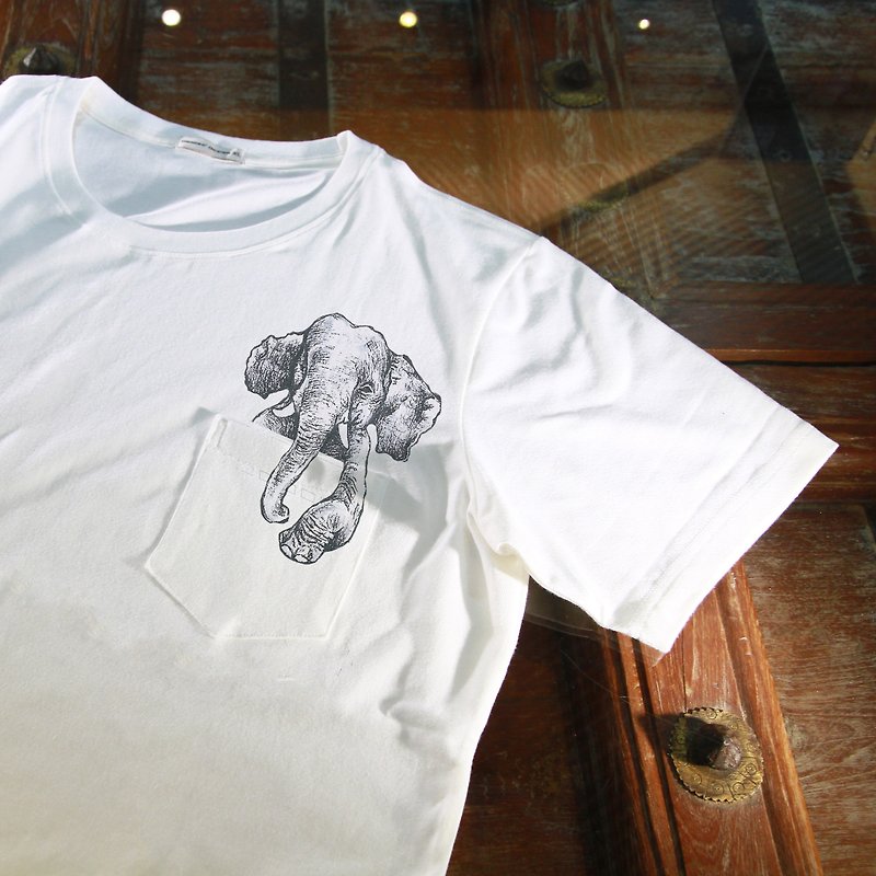 【口袋动物园】象 - 男装上衣/T 恤 - 棉．麻 白色
