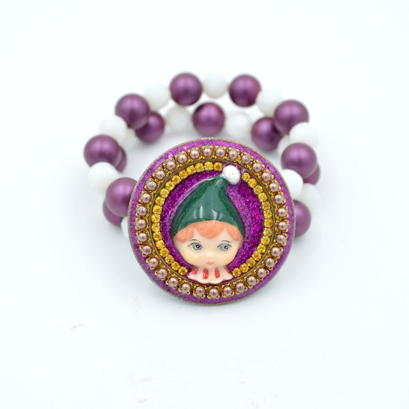 绿色帽子娃娃 紫色双串贝壳珍珠手链 - 手链/手环 - 宝石 紫色