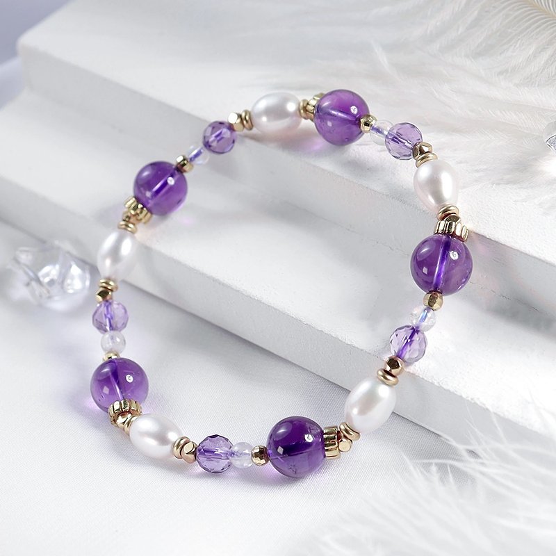 雅典娜的祝福 | A119紫水晶月光石珍珠手链 - 手链/手环 - 宝石 紫色