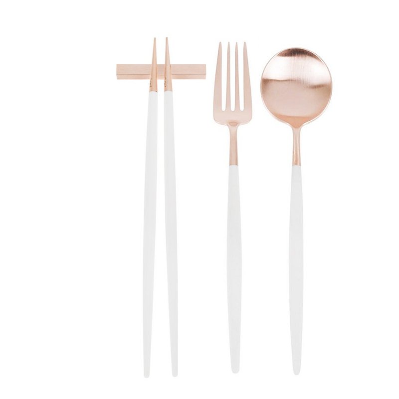 葡萄牙Cutipol GOA系列白玫瑰金新主餐三件组(叉匙筷) - 餐刀/叉/匙组合 - 不锈钢 粉红色