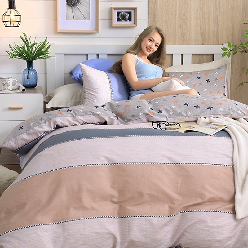 (加大)纯然-双面设计100%精梳棉薄件床包四件组(Queen6×6.2) - 寝具 - 棉．麻 灰色