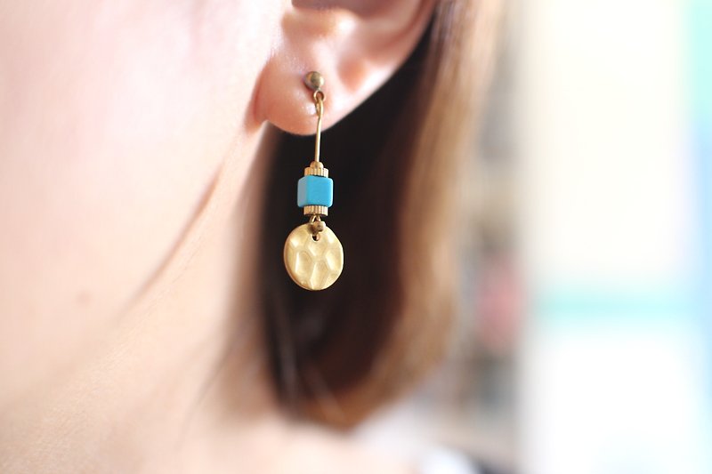 夏漫-松石 黄铜耳环-可改夹 - 耳环/耳夹 - 铜/黄铜 多色