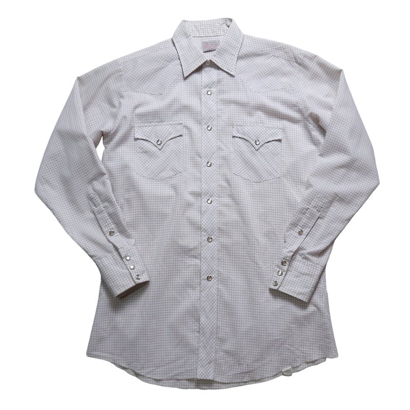 70s H BAR C 白底细格纹西部衬衫 Western Shirt - 男装衬衫 - 其他材质 白色
