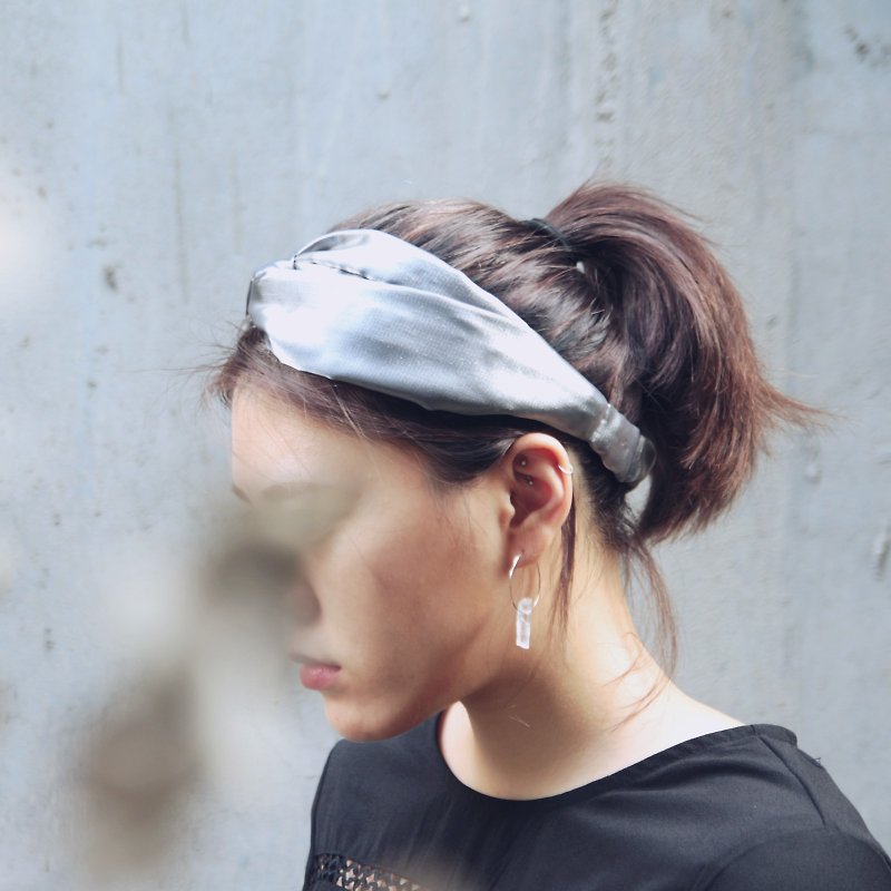 极光／金属银／激光布／手工 十字松紧发带_Aurora//flash duotone fiber/silver/Viscose/Taiwan Hand made hair band - 发饰 - 丝．绢 灰色