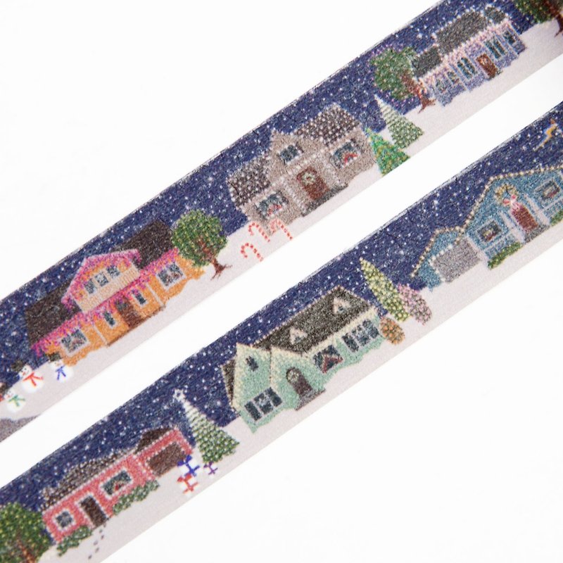 Christmas Village 15 mm x 10 m Washi Tape - Cute Houses with Christmas Lights - 纸胶带 - 纸 蓝色