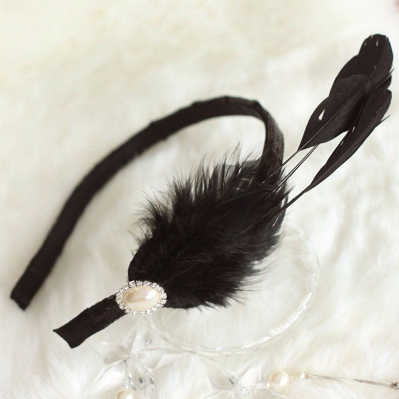 羽毛闪石装饰亮片头箍 - 发饰 - 其他材质 黑色