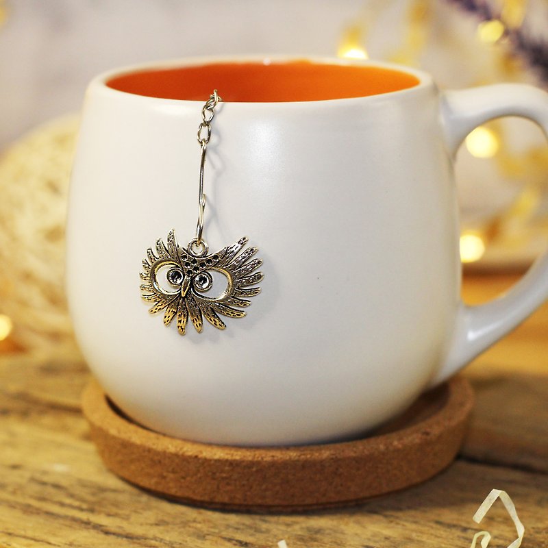 Owl tea ball infuser for loose leaf tea, Tea infuser charm owl, Tea Strainer owl - 茶具/茶杯 - 不锈钢 银色