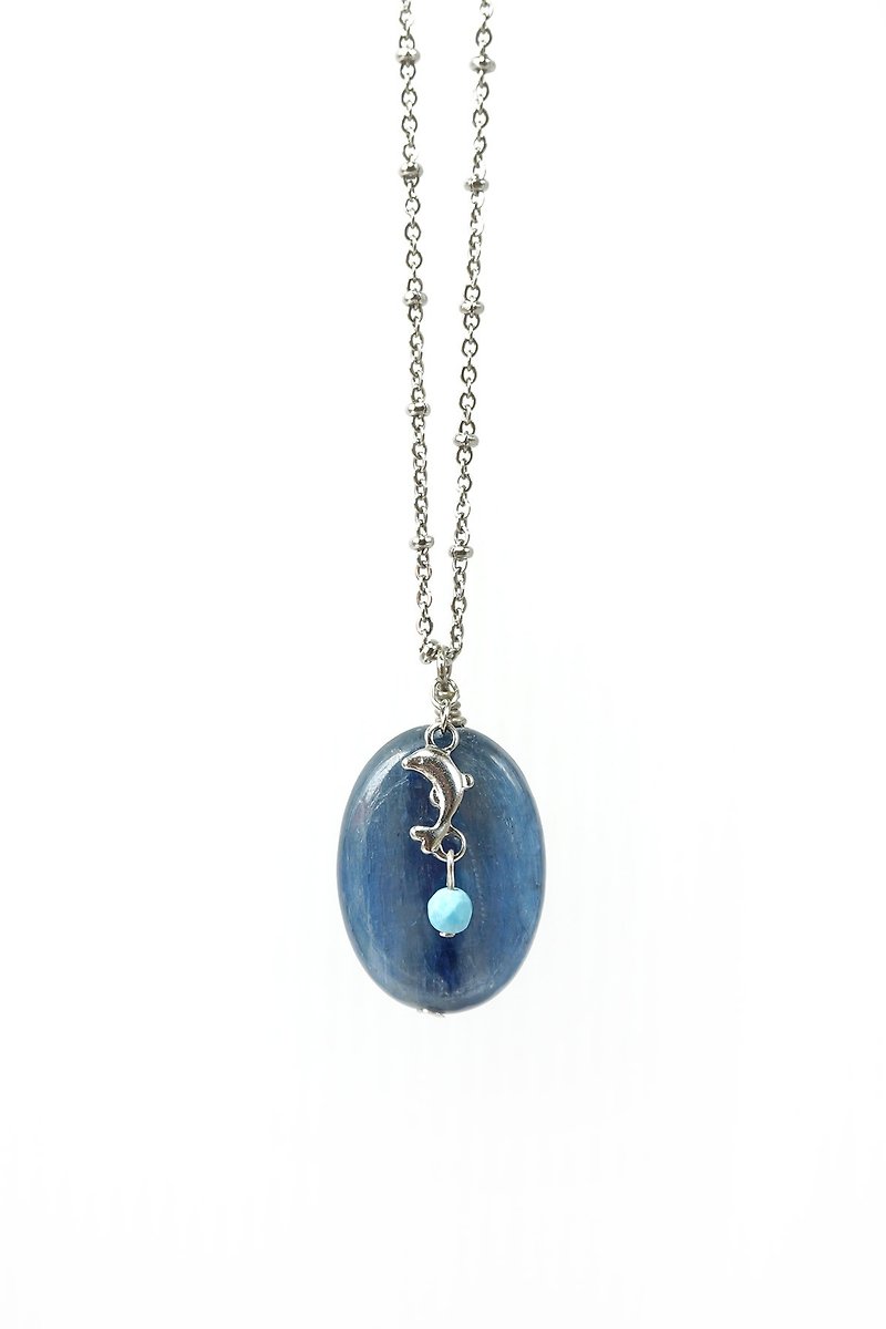 简约蓝晶石坠子项链，海豚配饰和蓝色松石 - 项链 - 宝石 蓝色