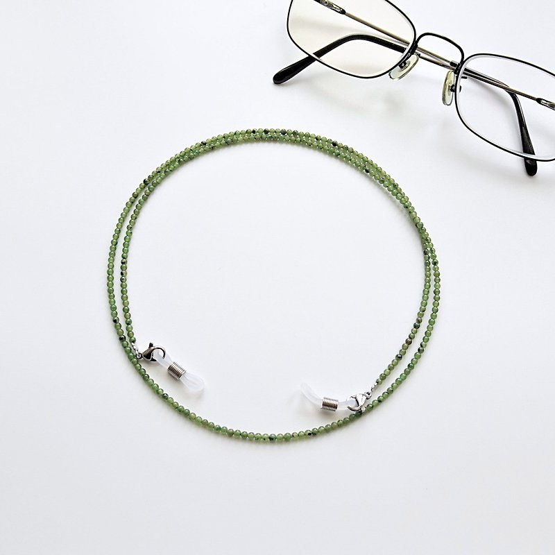 碧玉和田玉小圆珠眼镜链 - 给妈妈的母亲节礼物 - 项链 - 玉石 绿色