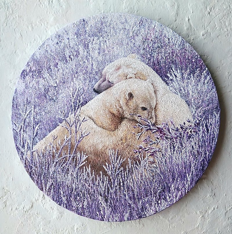 精致手绘油画  北极熊的微紫森林  独一无二 - 海报/装饰画/版画 - 棉．麻 多色