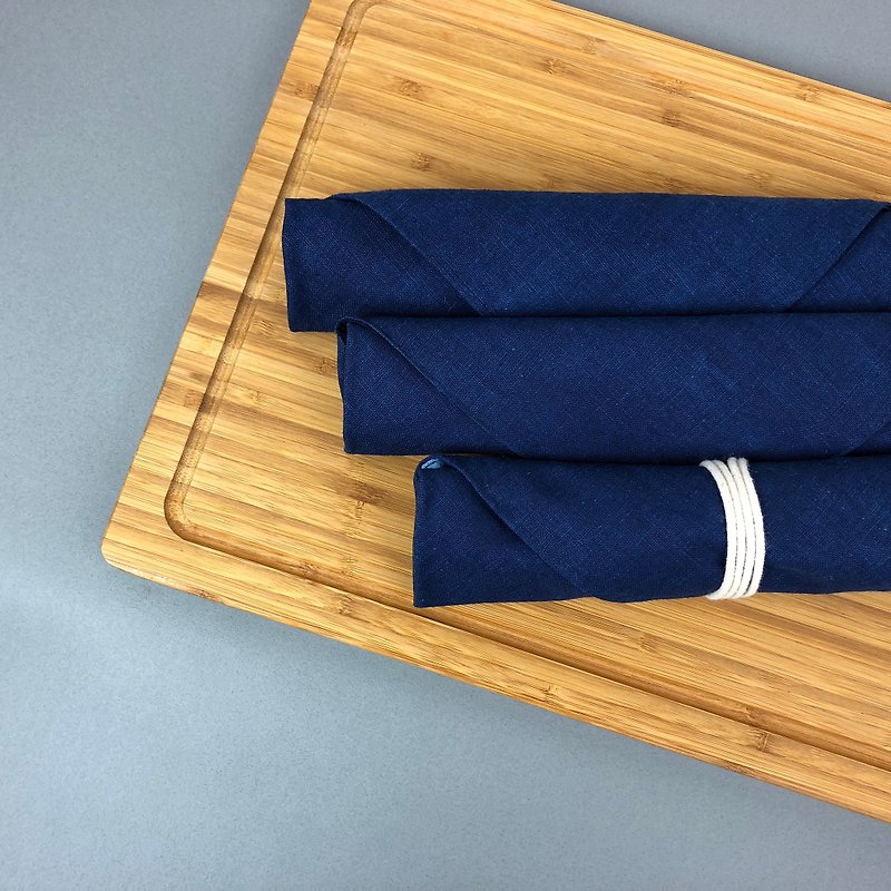 【福利品】蓝染餐具包 可当笔袋/工具袋 - 餐刀/叉/匙组合 - 棉．麻 蓝色