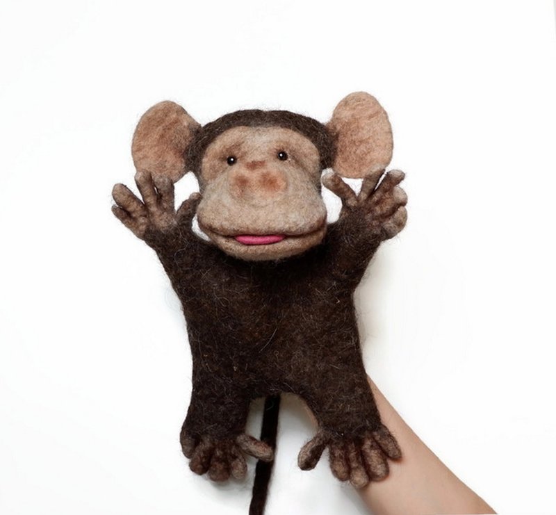 Puppet monkey, monkey toy on the hand, make to order - 玩具/玩偶 - 羊毛 咖啡色