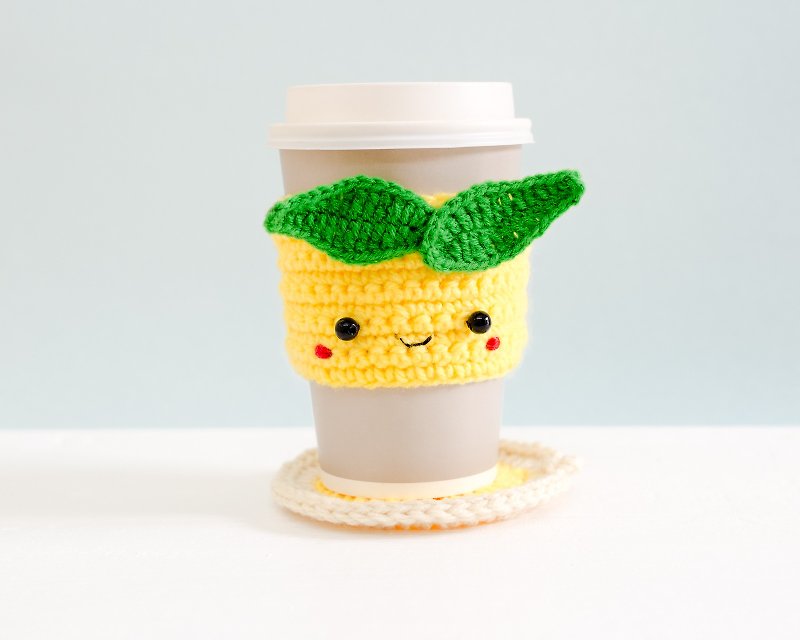 Crochet Cozy Cup with Coaster - The Yellow Lemon. - 咖啡杯/马克杯 - 压克力 黄色