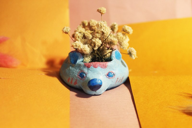 蓝莓熊-干燥花小花盆(附花) - 植栽/盆栽 - 塑料 