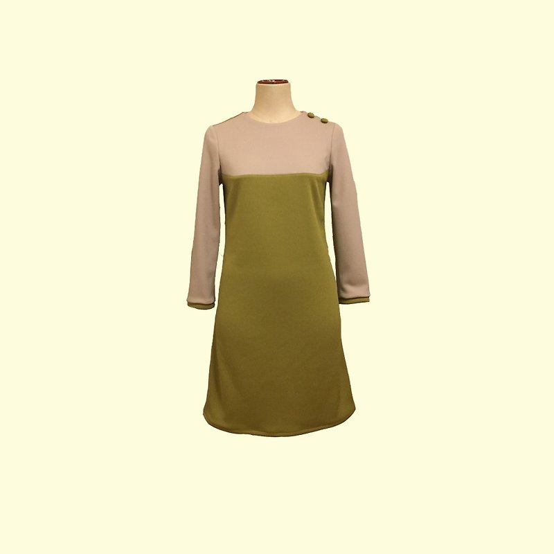 retro one-piece dress mimi2 - 洋装/连衣裙 - 聚酯纤维 卡其色