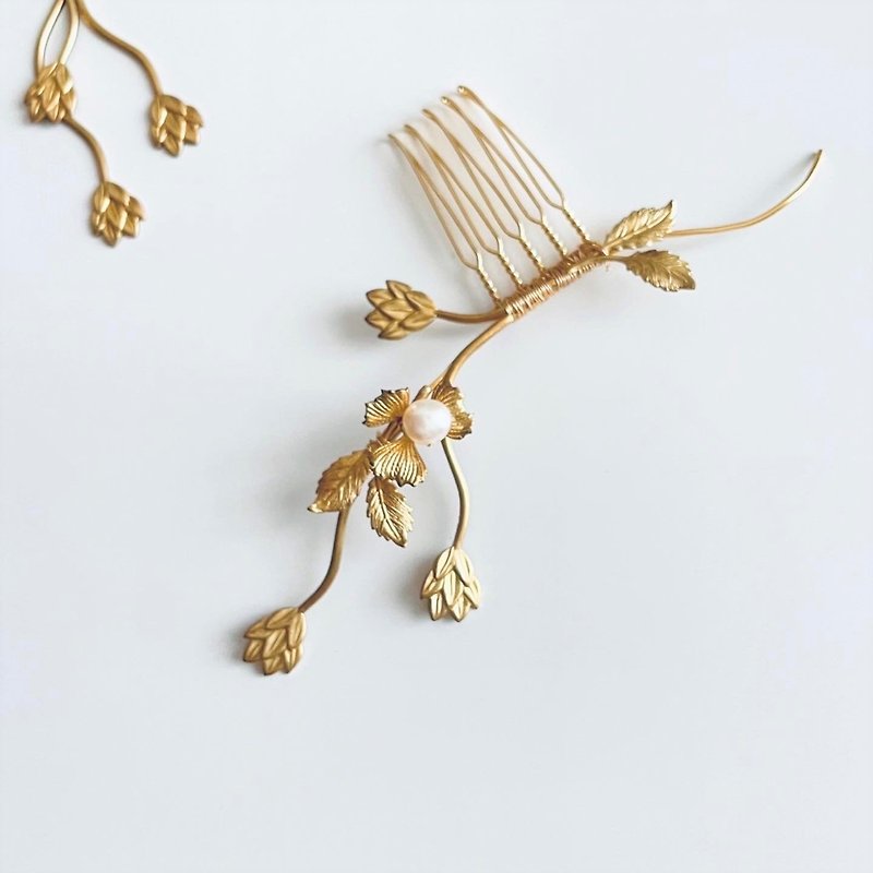 植物 カービングヘアコーム - 发饰 - 铜/黄铜 金色