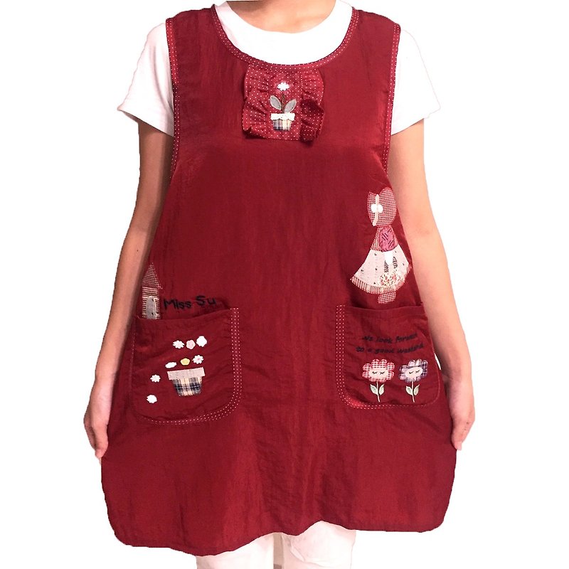【BEAR BOY】丝光绵戴帽女孩双口袋围裙-红(侧扣) - 围裙 - 尼龙 红色