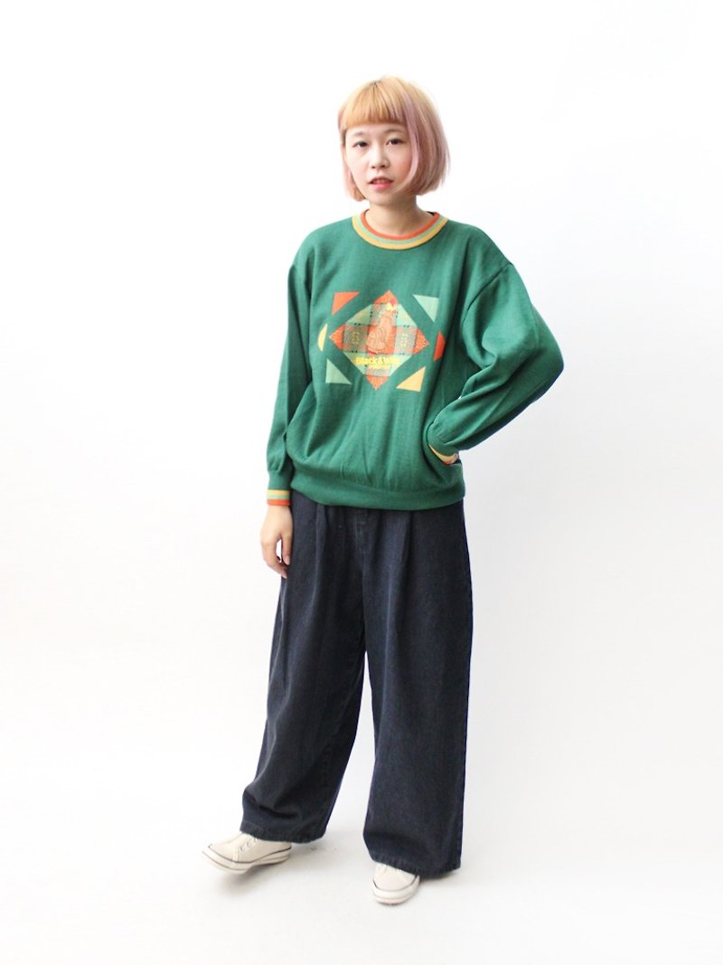 【RE1204SW020】日本制俏皮绿色针织圆领宽松羊毛古着毛衣 - 女装针织衫/毛衣 - 羊毛 绿色