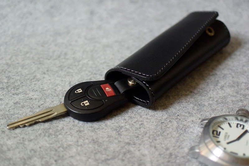 真皮钥匙圈系列  钥匙包K21 车用钥匙 个性黑皮革 - 钥匙链/钥匙包 - 真皮 