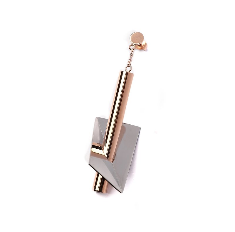 INTERSECT  柱形垂吊耳环一只  -  银色 / 玫瑰金 - 耳环/耳夹 - 其他金属 多色