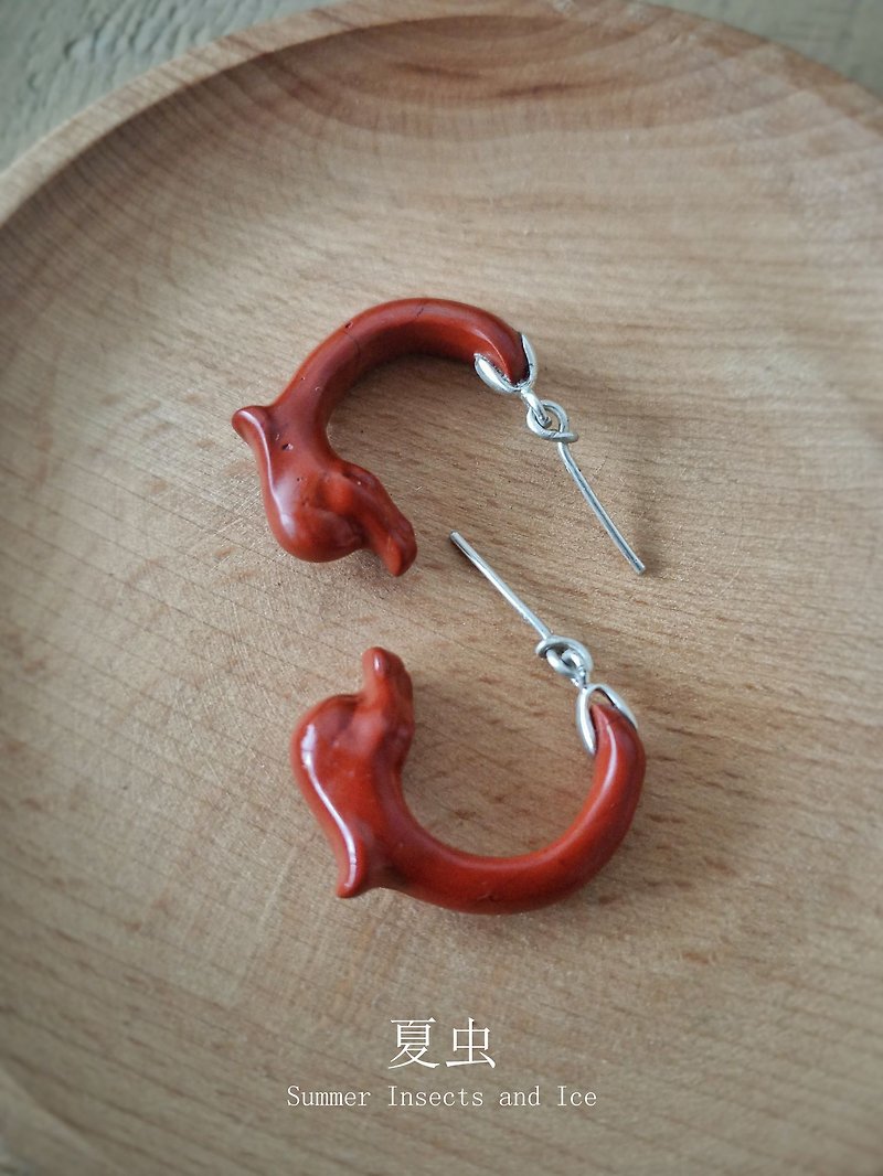 夏虫原创设计 天然玉石雕刻龙造型耳环 简约可爱新中式 - 耳环/耳夹 - 宝石 