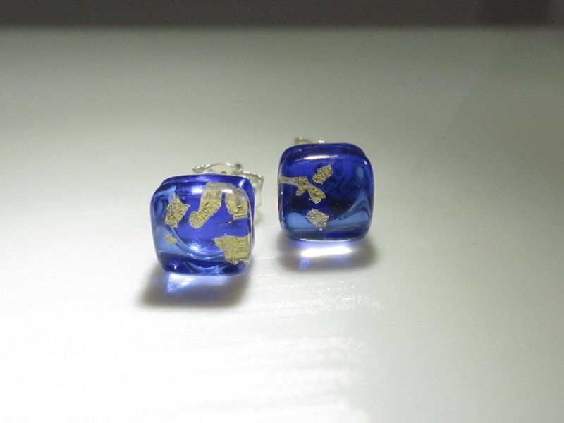 ×| 金箔系列 |× 琉璃耳环- STC深蓝-[]型 - 耳环/耳夹 - 玻璃 蓝色