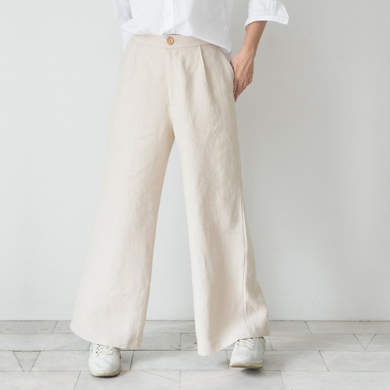 Natural Linen Trousers - 女装长裤 - 亚麻 卡其色