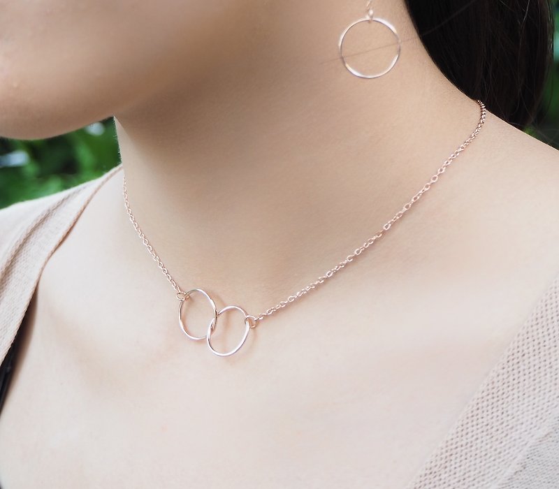 Rose gold plated Dainty infinity silver necklace  - 项链 - 纯银 粉红色