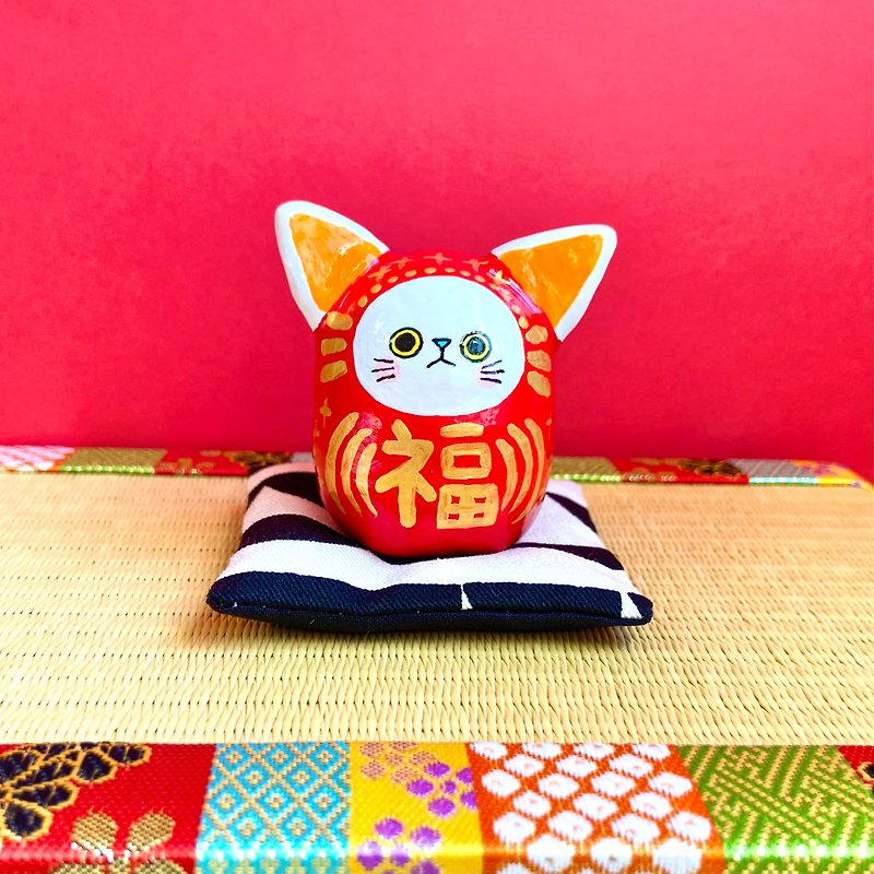 猫猫だるま　【大】 - 摆饰 - 粘土 红色
