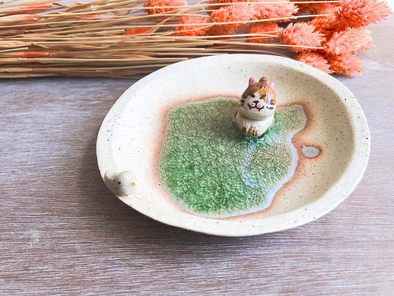 桌上风景 质感陶瓷小猫饰物碟 - 收纳用品 - 陶 咖啡色